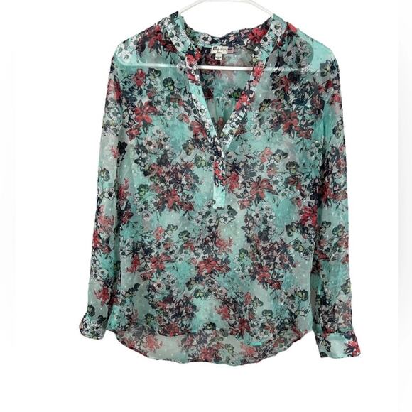 Kut From The Kloth Semi Sheer Swiss Dot Long Sleeve Floral Blouse Women’s Small - Picture 2 of 9